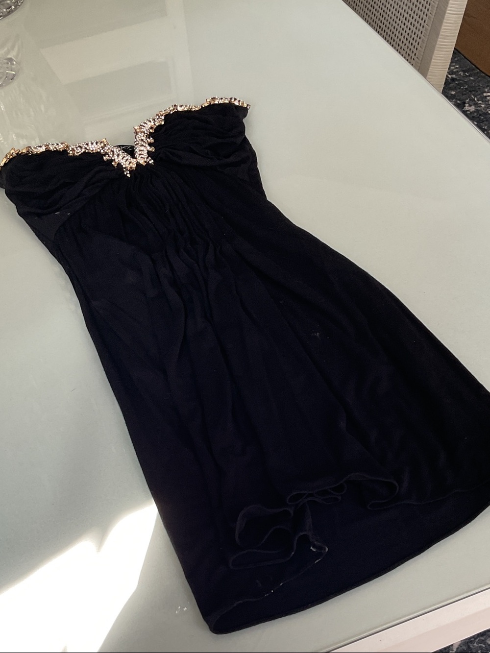 Sky Black Strapless Cocktail Dress with Beaded Trim crystal embellishments tiger